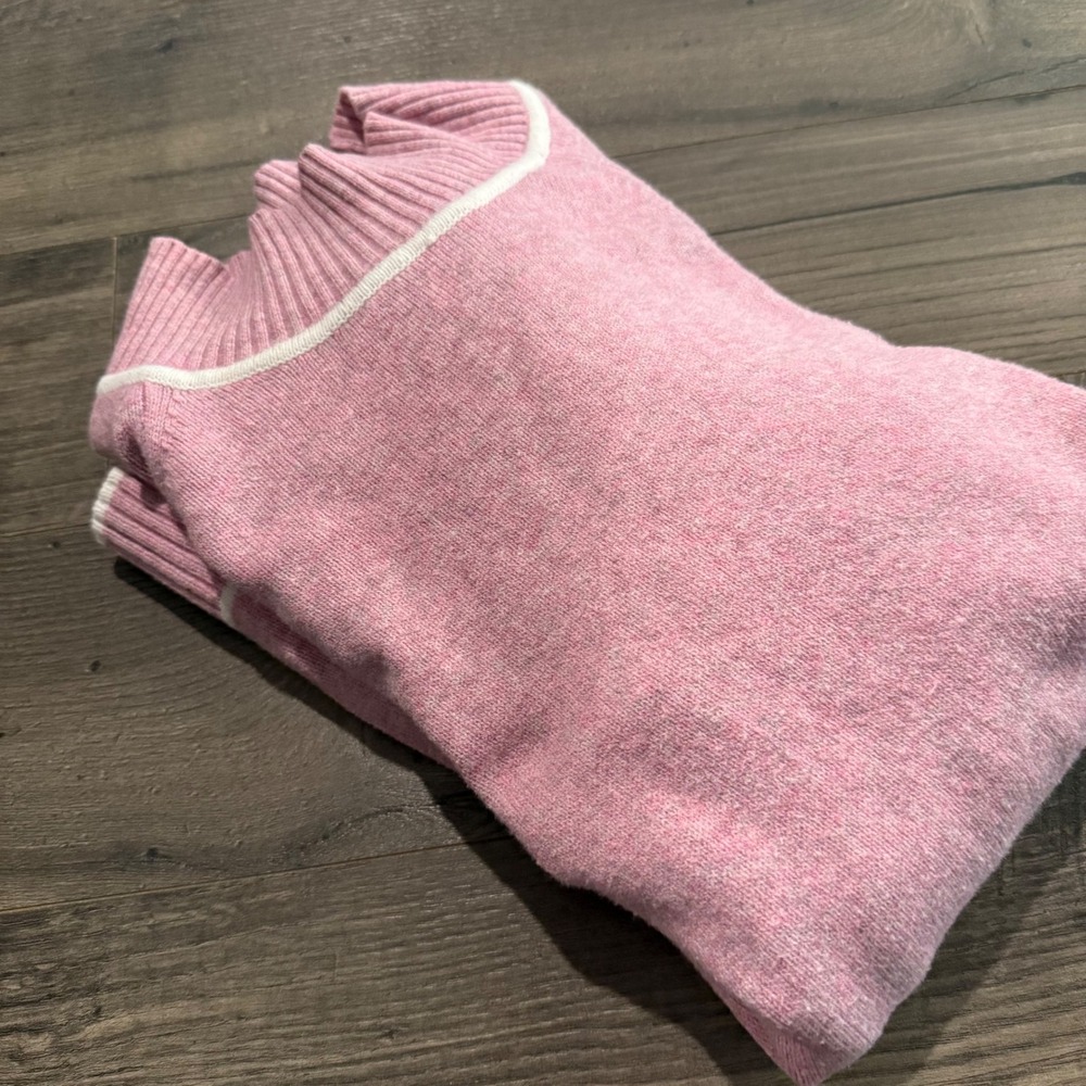 J. Jill Pink Mock Neck Sweater White Tipped Raglan Pullover Cotton Blend Large‎